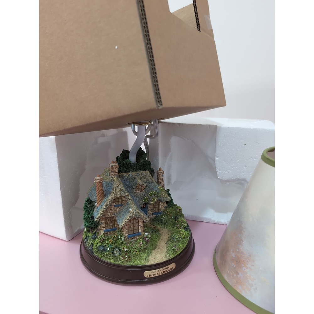 Rare New Thomas Kinkade Everett's Cottage Table House Lamp 3 Way Switch Charming